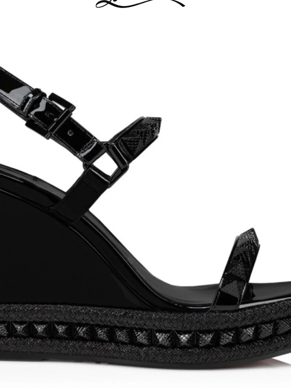 Christian Louboutin Pyraclou Black Patent Platform Wedges - Picture 2 of 7